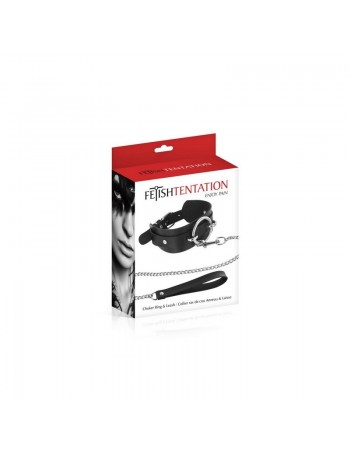 Collier noir anneau et laisse Fétish Tentation 2