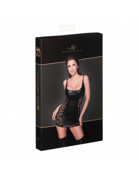 F229 Robe en Powerwetlook avec empiècements en dentelle