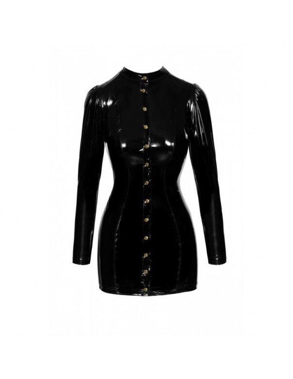 F246 Robe courte en PVC fermée sur le devant par des fermoirs dorés