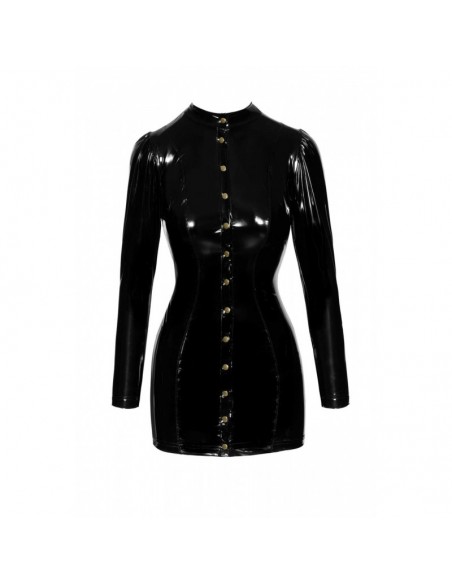 F246 Robe courte en PVC fermée sur le devant par des fermoirs dorés