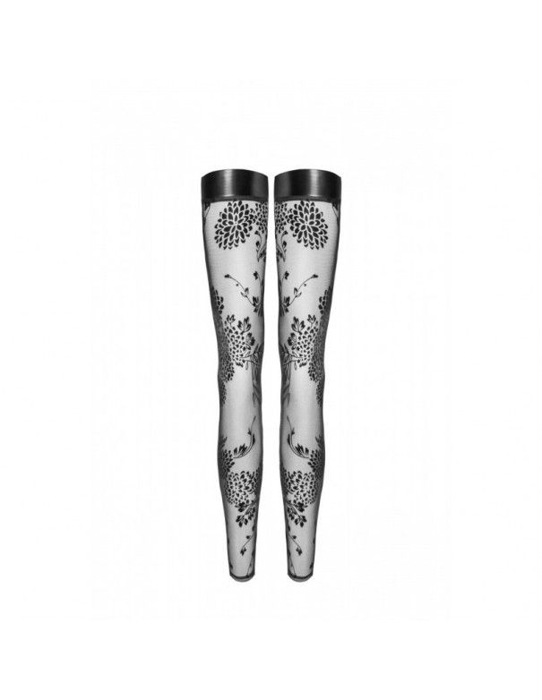 F243 Bas en tulle avec broderie flock à motifs