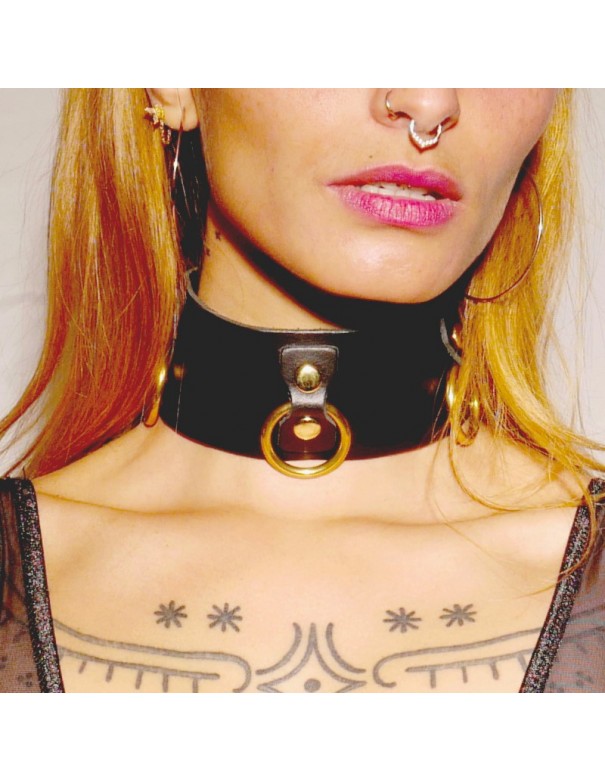 Collier en cuir Collection Anneaux NOIR  GOLD