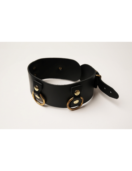 Collier en cuir Collection Anneaux NOIR  GOLD