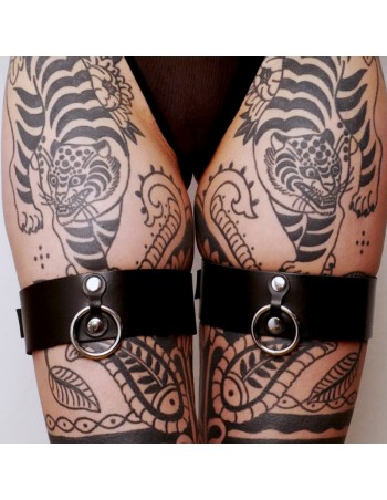 Menottes pour cuisses en cuir Collection Anneaux Noir