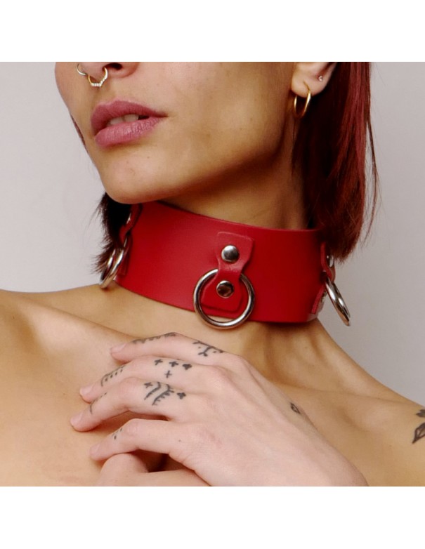 Collier en cuir Collection Anneaux Rouge