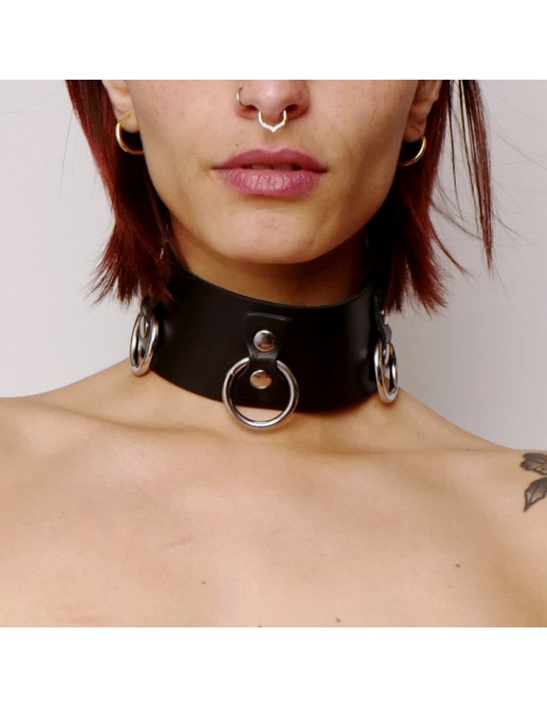 Collier en cuir Collection Anneaux Noir