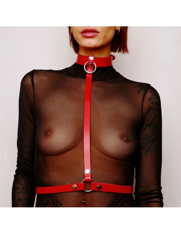 Harnais de poitrine en cuir Rouge