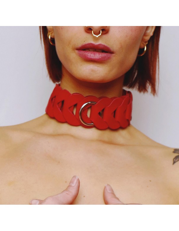 Collier en cuir tressé Rouge
