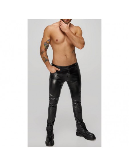 H067 Pantalon long en wetlook serpent avec poches arrière