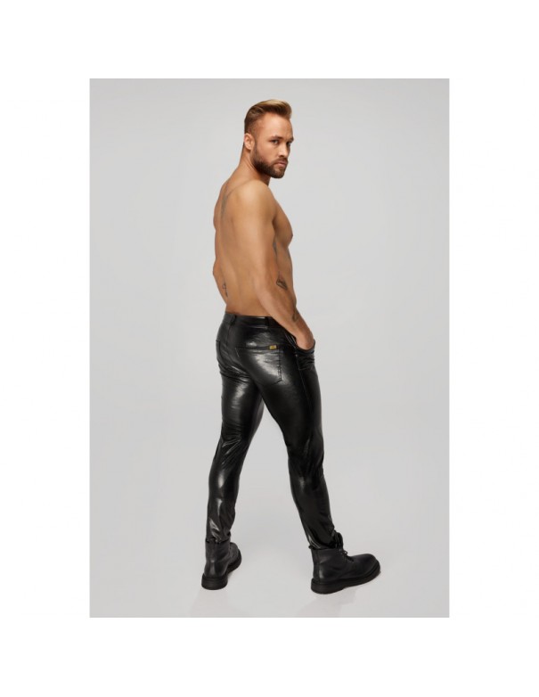 H067 Pantalon long en wetlook serpent avec poches arrière