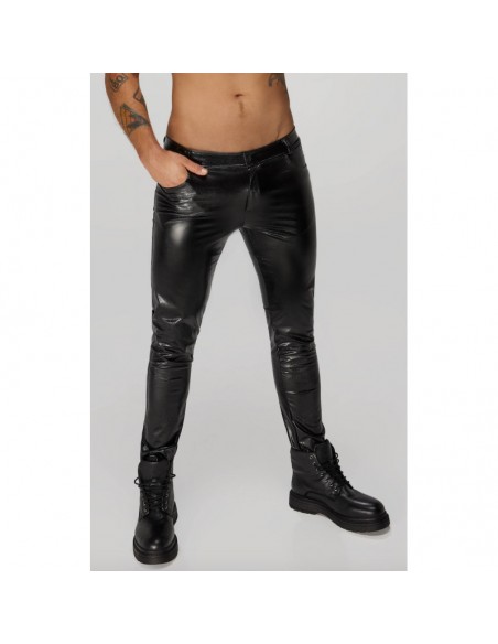 H067 Pantalon long en wetlook serpent avec poches arrière