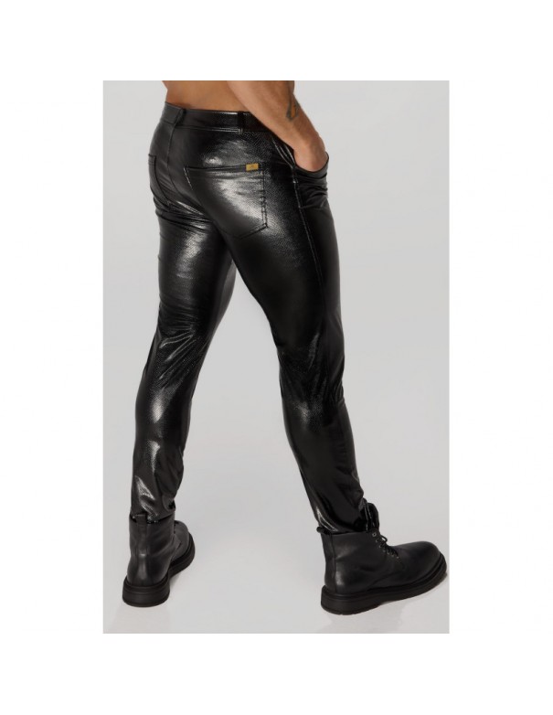 H067 Pantalon long en wetlook serpent avec poches arrière