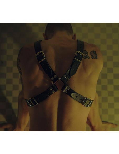 Harnais buste en cuir noir homme en X