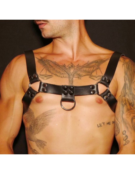 Harnais buste en cuir noir homme en H