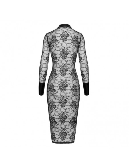 F376 Noirelle Robe à boutons mi-longue en dentelle
