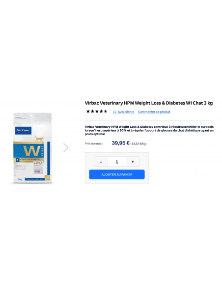 Croquettes Vétérinaire "Virbac Veterinary HPB Weight Loss & Diabetes W1"