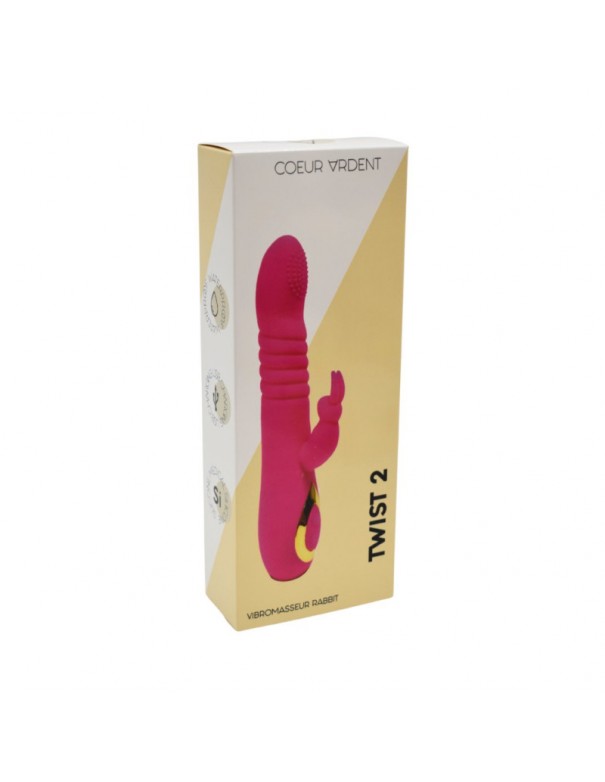 TWIST 2 Rose, Vibromasseur Rabbit va-et-vient USB en silicone médical, doté de 18 modes de stimulation 