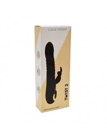 TWIST 2 Noir, Vibromasseur Rabbit va-et-vient USB en silicone médical, doté de 18 modes de stimulation 