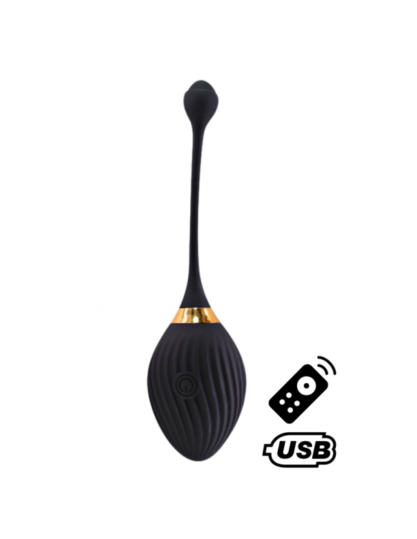 WAVE, Un Œuf vibrant noir USB avec télécommande, dans un silicone médical doux et lisse 