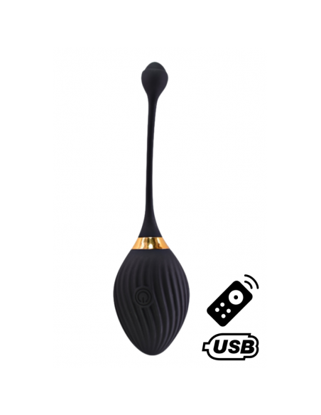 WAVE, Un Œuf vibrant noir USB avec télécommande, dans un silicone médical doux et lisse 