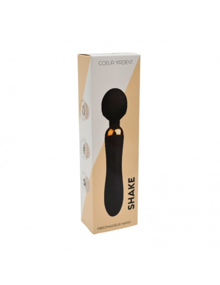 SHAKE Noir, Vibromasseur Wand USB en silicone médical avec 2 puissants moteurs indépendants
