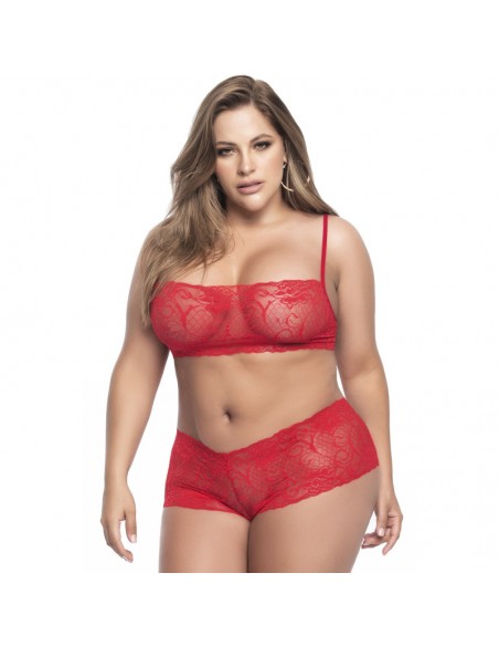 Ensemble lingerie, grande taille,  rouge top bustier et shorty dentelle   