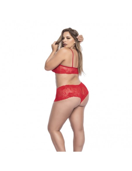 Ensemble lingerie, grande taille,  rouge top bustier et shorty dentelle   