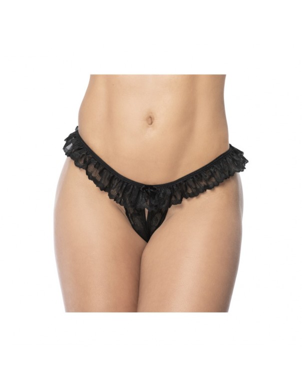 Culotte ouverte noire avec froufrou en dentelle 