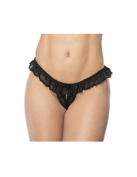 Culotte ouverte noire avec froufrou en dentelle 