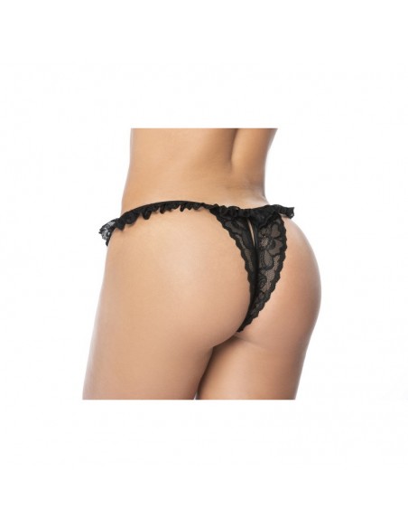 Culotte ouverte noire avec froufrou en dentelle 