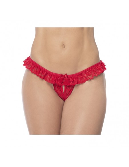 Culotte ouverte rouge avec froufrou en dentelle  
