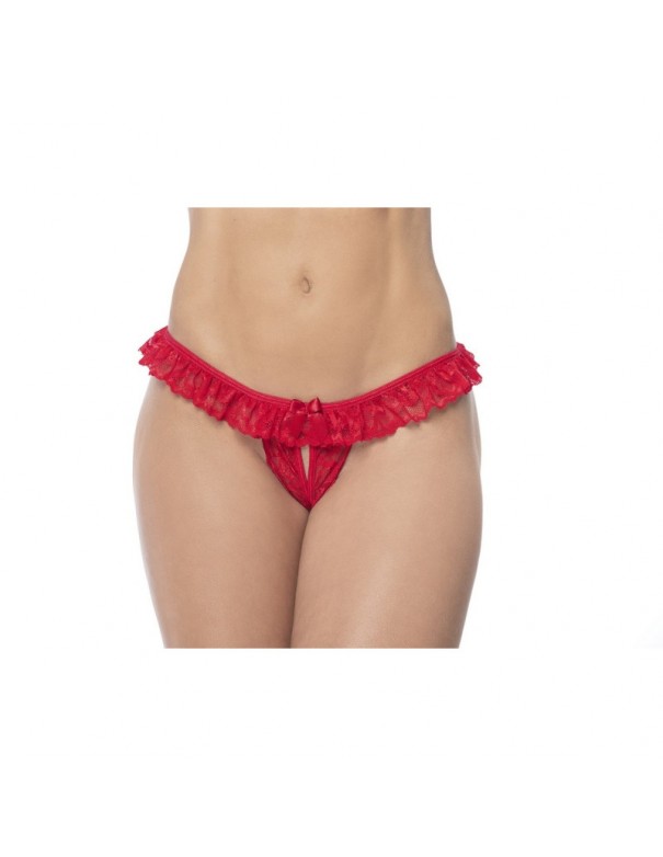 Culotte ouverte rouge avec froufrou en dentelle  