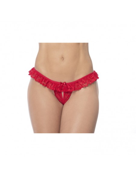 Culotte ouverte rouge avec froufrou en dentelle  