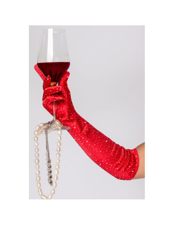 Une paire de gants satinés rouges avec strass - Mapalé