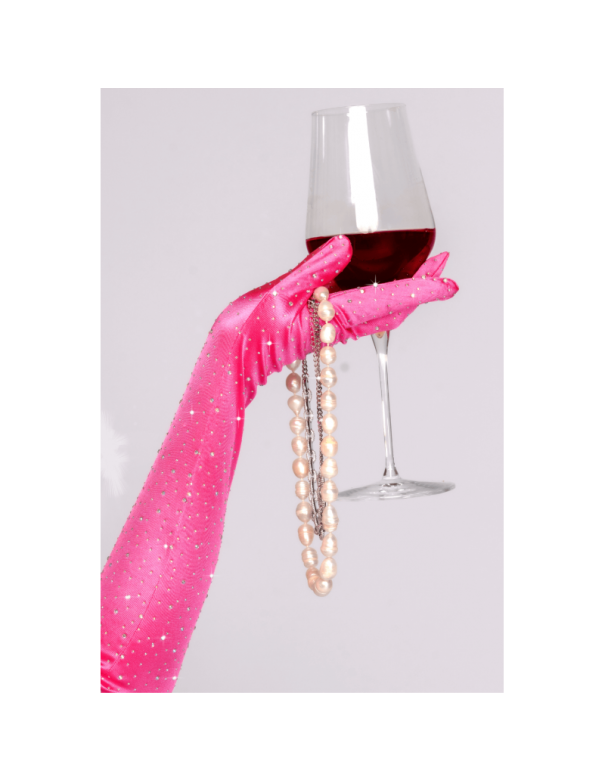 Une paire de gants satinés roses avec strass - Mapalé