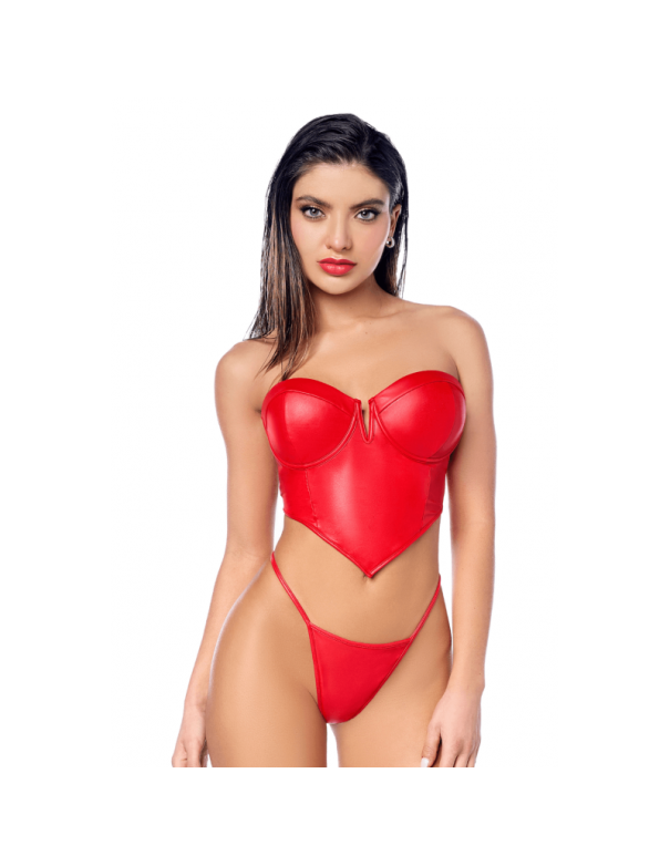 Ensemble 2 pièces en similicuir rouge lisse 