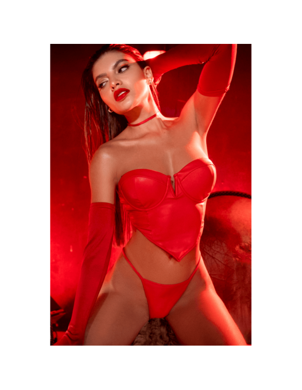 Ensemble 2 pièces en similicuir rouge lisse 