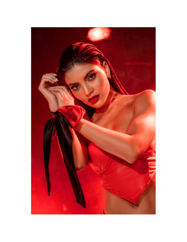 Accessoire coquin en satin réversible noir  rouge 
