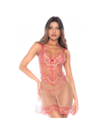 Nuisette en résille brodée avec string 