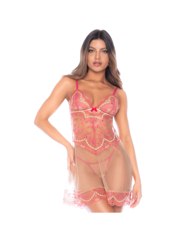Nuisette en résille brodée avec string 