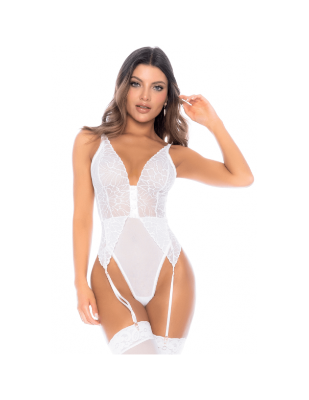 Body blanc avec jarretelles intégrées 