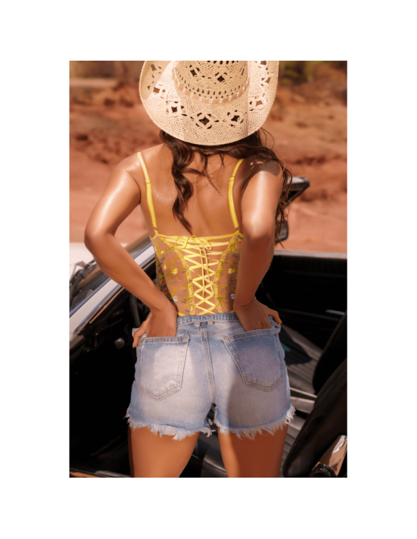 Body string jaune brodé 