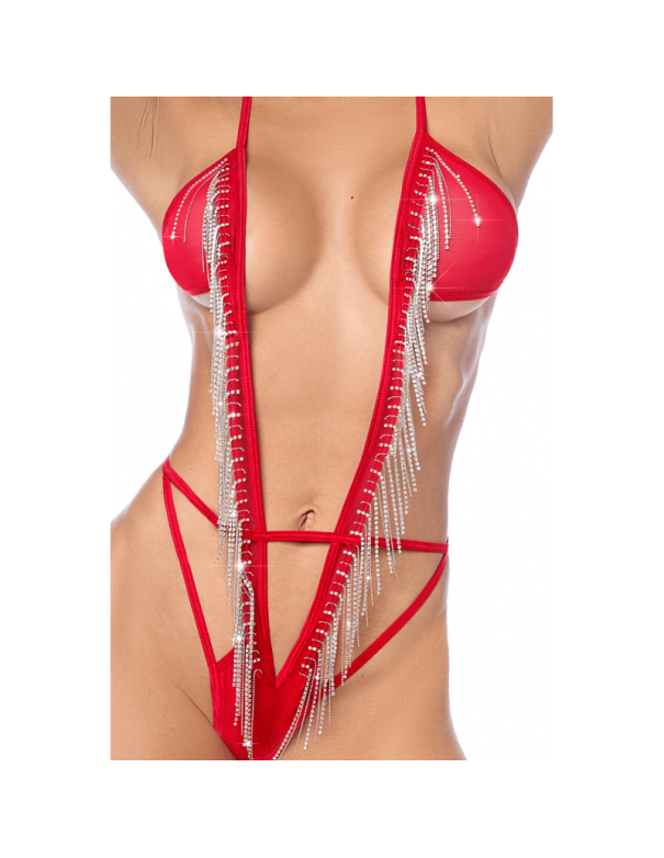 Body plongeant à franges strass 