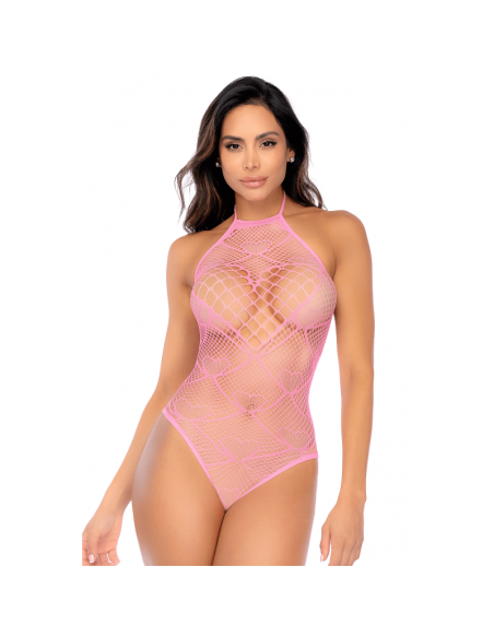 Body rose en résille à motif cœur - Mapalé