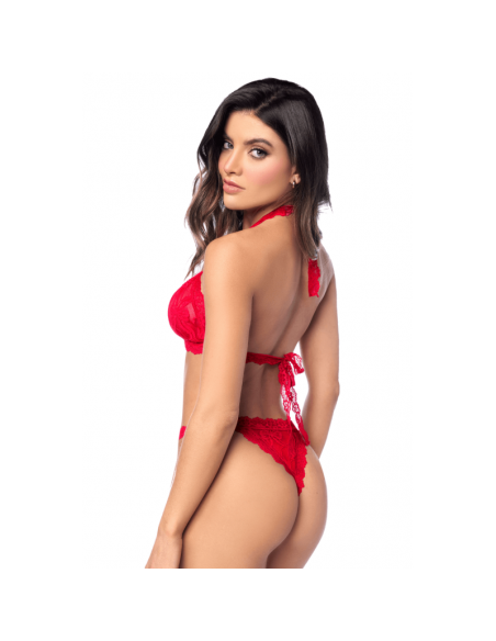Ensemble sexy 2 pièces en dentelle romantique avec haut et string assorti 