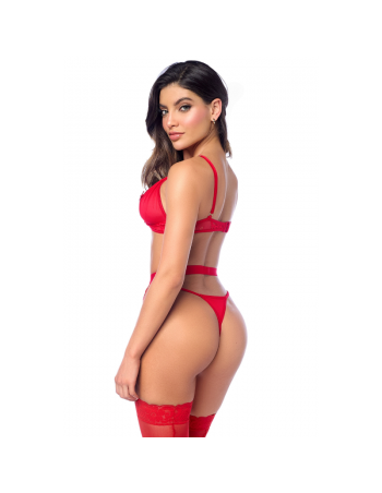 Ensemble sexy 3 pièces peek-a-boo en dentelle avec string et porte-jarretelles  2