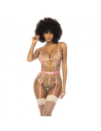 Body guépière avec dentelle brodée florale Sydney, porte jarretelles réglables et détachables 