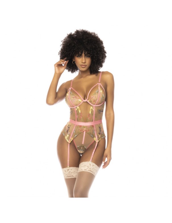 Body guépière avec dentelle brodée florale Sydney, porte jarretelles réglables et détachables 