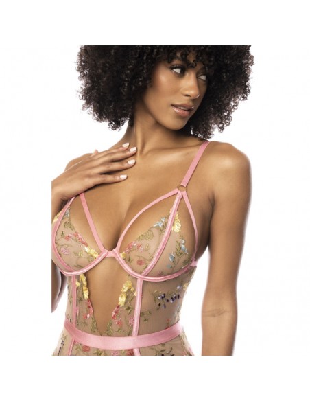 Body guépière avec dentelle brodée florale Sydney, porte jarretelles réglables et détachables 