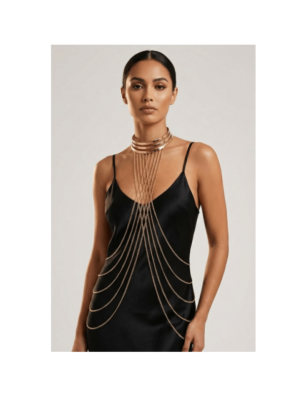 Bijou Tour de cou trois anneaux avec chaines de corps doré 